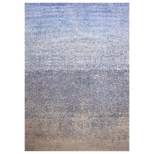 Load image into Gallery viewer, 12&#39;x18&#39; Denim Blue, Modern Dissipating Design, Hand Knotted Pure Silk and Wool, Oversized Oriental Rug FWR450600