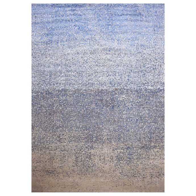 12'x18' Denim Blue, Modern Dissipating Design, Hand Knotted Pure Silk and Wool, Oversized Oriental Rug FWR450600