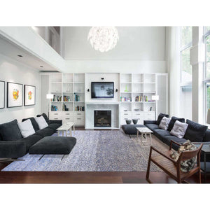 12'x18' Denim Blue, Modern Dissipating Design, Hand Knotted Pure Silk and Wool, Oversized Oriental Rug FWR450600