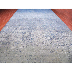 12'x18' Denim Blue, Modern Dissipating Design, Hand Knotted Pure Silk and Wool, Oversized Oriental Rug FWR450600