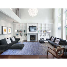 Load image into Gallery viewer, 12&#39;x15&#39; Denim Blue, Pure Silk and Wool, Modern Dissipating Design Hand Knotted, Oversized Oriental Rug FWR450606