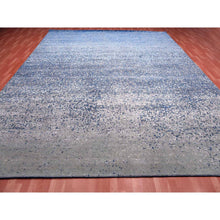 Load image into Gallery viewer, 12&#39;x15&#39; Denim Blue, Pure Silk and Wool, Modern Dissipating Design Hand Knotted, Oversized Oriental Rug FWR450606