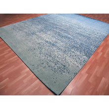 Load image into Gallery viewer, 12&#39;x15&#39; Denim Blue, Pure Silk and Wool, Modern Dissipating Design Hand Knotted, Oversized Oriental Rug FWR450606