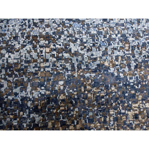 12'x15' Denim Blue, Pure Silk and Wool, Modern Dissipating Design Hand Knotted, Oversized Oriental Rug FWR450606