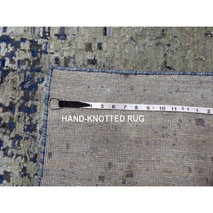 12'x15' Denim Blue, Pure Silk and Wool, Modern Dissipating Design Hand Knotted, Oversized Oriental Rug FWR450606