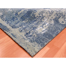 Load image into Gallery viewer, 12&#39;2&quot;x15&#39;1&quot; Oceanic Blue, Abstract Design Hi-Low Pile, Denser Weave Hand Knotted Pure Silk and Wool, Oversized Oriental Rug FWR450612