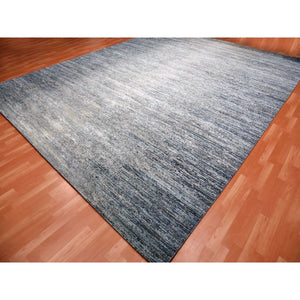 12'x15' Blue Oceanic Pure Silk and Wool Striae Design Hand Knotted Oriental Oversized Rug FWR450618
