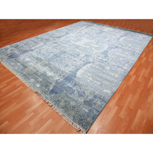 12'x15'4" Blue Wool and Pure Silk Hand Knotted Jewellery Design with Soft Colors Oversized Oriental Rug FWR450630