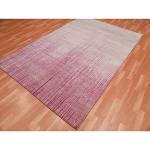 6'x9'4" Pink Hand Knotted Vertical Ombre Design Natural Wool Oriental Rug FWR450642
