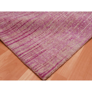 6'x9'4" Pink Hand Knotted Vertical Ombre Design Natural Wool Oriental Rug FWR450642