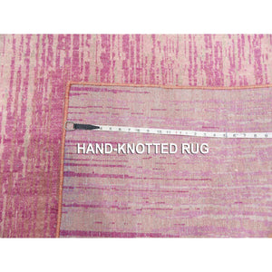 6'x9'4" Pink Hand Knotted Vertical Ombre Design Natural Wool Oriental Rug FWR450642