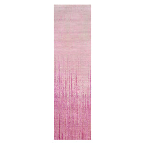 2'7"x10' Pink Hand Knotted Vertical Ombre Design Natural Wool Runner Oriental Rug FWR450654