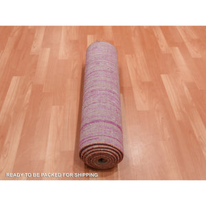 2'7"x10' Pink Hand Knotted Vertical Ombre Design Natural Wool Runner Oriental Rug FWR450654