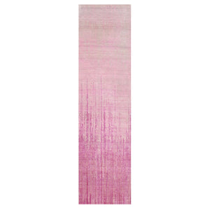 2'6"x10'1" Pink Vertical Ombre Design Natural Wool Hand Knotted Runner Oriental Rug FWR450660
