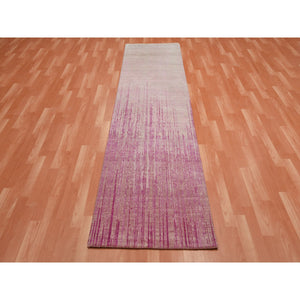 2'6"x10'1" Pink Vertical Ombre Design Natural Wool Hand Knotted Runner Oriental Rug FWR450660