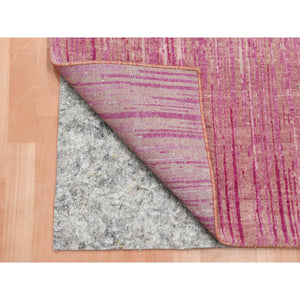 2'6"x10'1" Pink Vertical Ombre Design Natural Wool Hand Knotted Runner Oriental Rug FWR450660