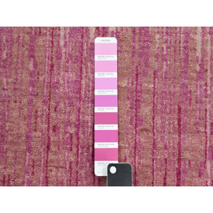 2'6"x10'1" Pink Vertical Ombre Design Natural Wool Hand Knotted Runner Oriental Rug FWR450660