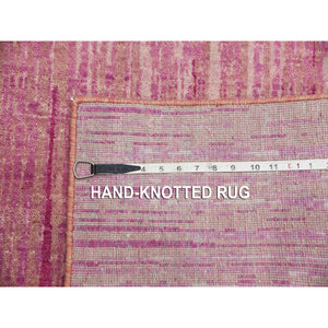 2'6"x10'1" Pink Vertical Ombre Design Natural Wool Hand Knotted Runner Oriental Rug FWR450660