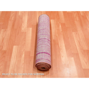 2'6"x6'4" Pink Natural Wool Hand Knotted Vertical Ombre Design Runner Oriental Rug FWR450666