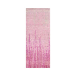 2'6"x6'5" Pink Hand Knotted Vertical Ombre Design Natural Wool Runner Oriental Rug FWR450672