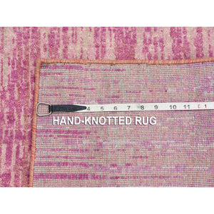 2'6"x6'5" Pink Hand Knotted Vertical Ombre Design Natural Wool Runner Oriental Rug FWR450672