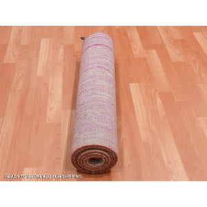 2'7"x8'4" Pink Vertical Ombre Design Natural Wool Hand Knotted Runner Oriental Rug FWR450684