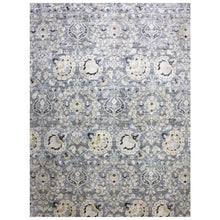 Load image into Gallery viewer, 12&#39;2&quot;x15&#39;4&quot; Charcoal Gray Tulip And Large Blossom Design Pure Silk With Textured Wool Hand Knotted Overisze Oriental Rug FWR450702