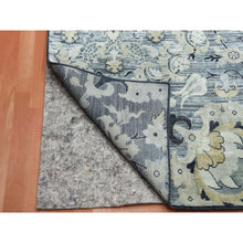 Load image into Gallery viewer, 12&#39;2&quot;x15&#39;4&quot; Charcoal Gray Tulip And Large Blossom Design Pure Silk With Textured Wool Hand Knotted Overisze Oriental Rug FWR450702