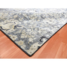 Load image into Gallery viewer, 12&#39;2&quot;x15&#39;4&quot; Charcoal Gray Tulip And Large Blossom Design Pure Silk With Textured Wool Hand Knotted Overisze Oriental Rug FWR450702