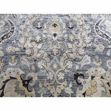 Load image into Gallery viewer, 12&#39;2&quot;x15&#39;4&quot; Charcoal Gray Tulip And Large Blossom Design Pure Silk With Textured Wool Hand Knotted Overisze Oriental Rug FWR450702
