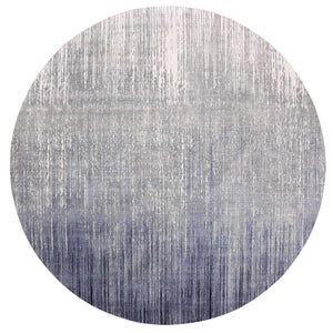 12'1"x12'2" Gray and Black Hand Knotted Modern Ombre Design Densely woven Pure Wool Round Oriental Rug FWR450714