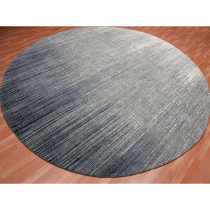 12'1"x12'2" Gray and Black Hand Knotted Modern Ombre Design Densely woven Pure Wool Round Oriental Rug FWR450714