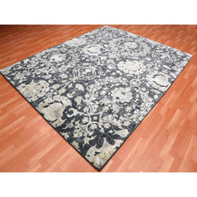 Load image into Gallery viewer, 8&#39;2&quot;X10&#39; Gray-Blue Tulip and Large Blossom Design Pure Silk with Textured Wool Hand Knotted Oriental Rug FWR450726