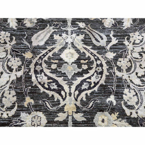 8'2"X10' Gray-Blue Tulip and Large Blossom Design Pure Silk with Textured Wool Hand Knotted Oriental Rug FWR450726