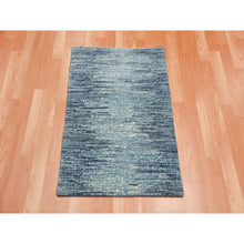 Load image into Gallery viewer, 2&#39;x3&#39; Blue with Touches of Ivory Only Striae Design Hand Knotted Pure Wool Oriental Mat Rug FWR450732