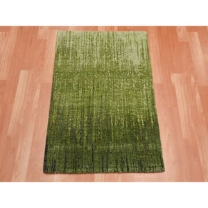 2'x3' Green Organic Wool Vertical Ombre Design Hand Knotted Mat Oriental Rug FWR450756