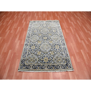 4'x6'2" Taupe-Brown Mughal Inspired Medallions Design Textured Wool and Silk Hand-Knotted Oriental Rug FWR450792