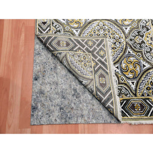 3'x5'2" Taupe-Brown Textured Wool and Silk Mughal Inspired Medallions Design Hand-Knotted Oriental Rug FWR450804
