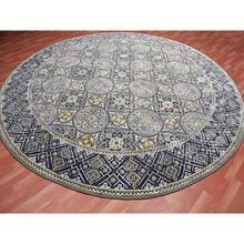 Load image into Gallery viewer, 12&#39;1&quot;x12&#39;1&quot; Taupe-Brown Textured Wool and Silk Mughal Inspired Medallions Design Hand Knotted Round Oriental Rug FWR450828