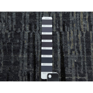 8'x8'4" Gray and Black Densely Woven Hand Knotted Modern Ombre Design Pure Wool Square Oriental Rug FWR450858
