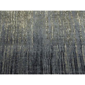 8'x8'4" Gray and Black Densely Woven Hand Knotted Modern Ombre Design Pure Wool Square Oriental Rug FWR450858
