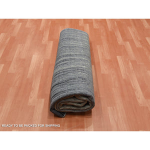 8'x8'4" Gray and Black Densely Woven Hand Knotted Modern Ombre Design Pure Wool Square Oriental Rug FWR450858