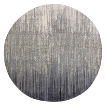 Load image into Gallery viewer, 7&#39;10&quot;X8&#39;1&quot; Gray and Black Pure Wool Densely Woven Hand Knotted Modern Ombre Design Round Oriental Rug FWR450870