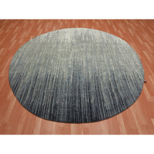 Load image into Gallery viewer, 7&#39;10&quot;X8&#39;1&quot; Gray and Black Pure Wool Densely Woven Hand Knotted Modern Ombre Design Round Oriental Rug FWR450870