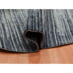 7'10"X8'1" Gray and Black Pure Wool Densely Woven Hand Knotted Modern Ombre Design Round Oriental Rug FWR450870