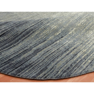 7'10"X8'1" Gray and Black Pure Wool Densely Woven Hand Knotted Modern Ombre Design Round Oriental Rug FWR450870
