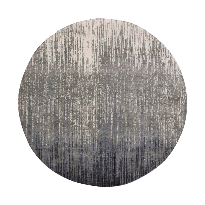 6'x6' Gray and Black Densely Woven Hand Knotted Modern Ombre Design Pure Wool Round Oriental Rug FWR450888