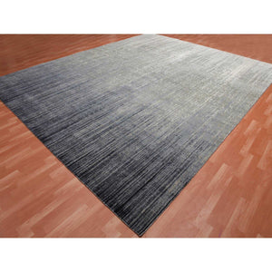 12'2"x15' Gray and Black, Modern Ombre Design Densely Woven, Pure Wool Hand Knotted, Oversized Oriental Rug FWR450912