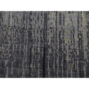 6'1"x12'1" Gray and Black, Pure Wool Hand Knotted, Modern Ombre Design Densely Woven, Wide Runner Oriental Rug FWR450924