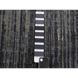 2'6"x8' Gray and Black, Pure Wool Hand Knotted, Modern Ombre Design Densely Woven, Runner Oriental Rug FWR450948